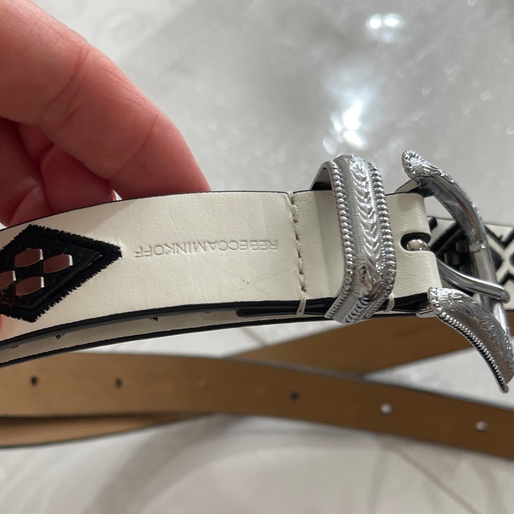 Rebecca Minkoff Black and white Belt with Silver Buckle. Leather. Worn once